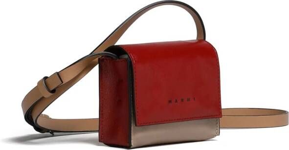 Marni Leren crossbodytas met colourblocking Beige