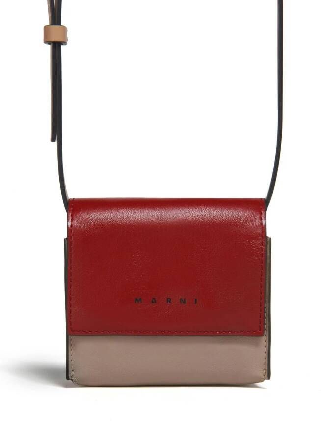 Marni Leren crossbodytas met colourblocking Beige