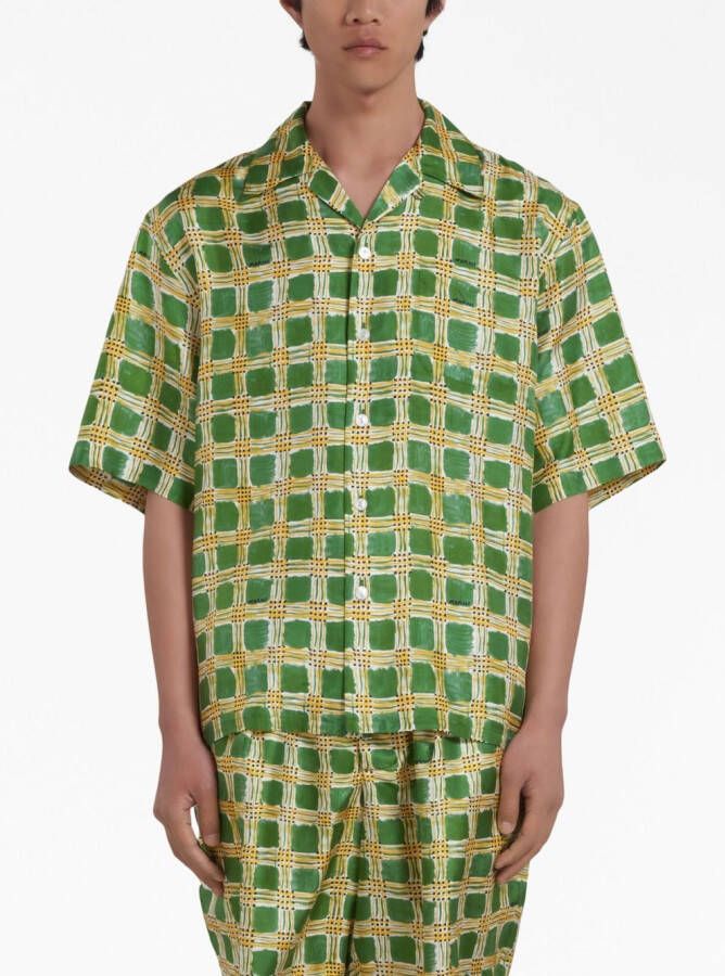 Marni Geruite zijden blouse Groen