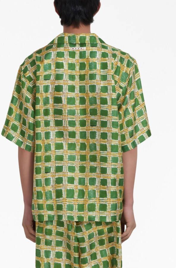 Marni Geruite zijden blouse Groen