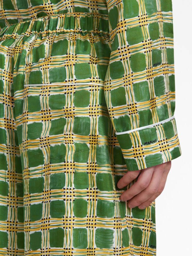 Marni Geruite zijden broek met zijde pijpen Groen