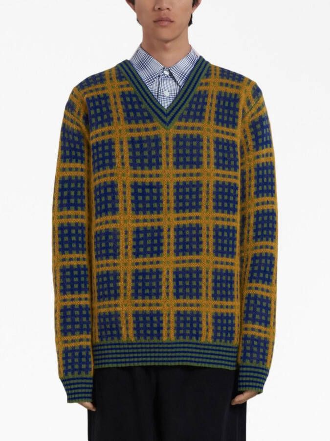Marni Geruite trui met V-hals Blauw
