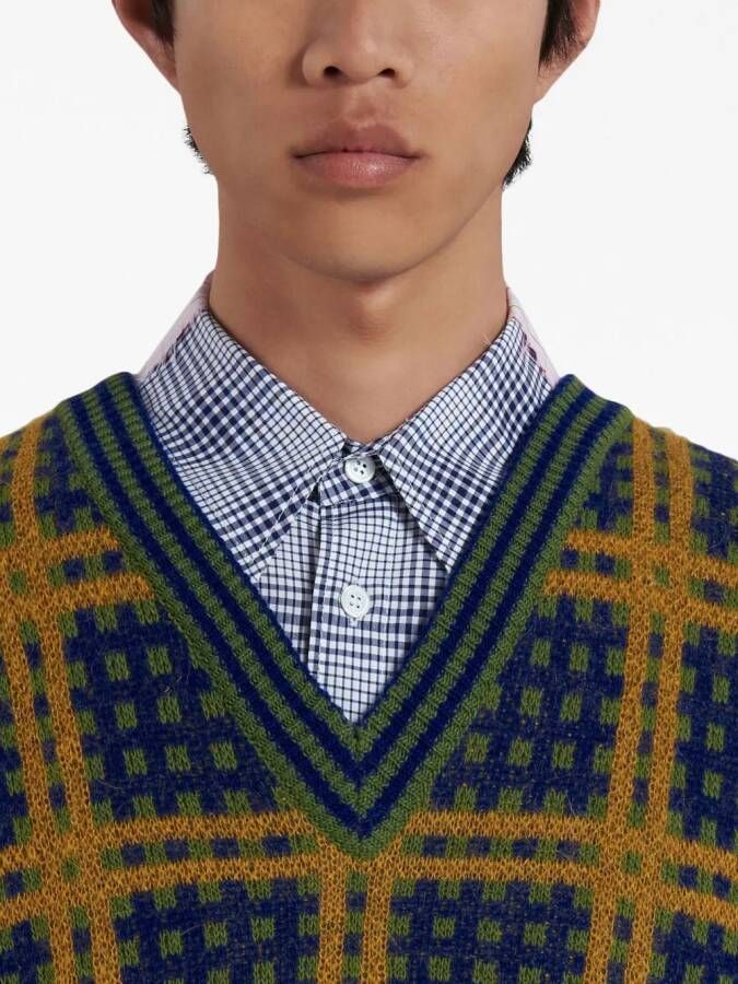 Marni Geruite trui met V-hals Blauw