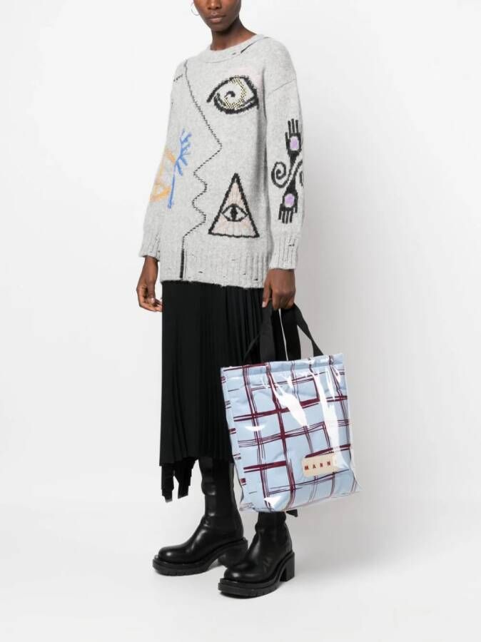 Marni Geruite shopper Blauw