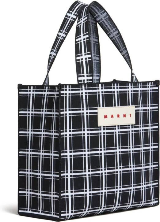 Marni Geruite shopper met logo-applicatie Zwart