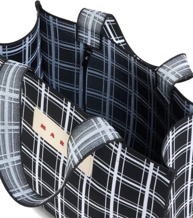 Marni Geruite shopper met logo-applicatie Zwart