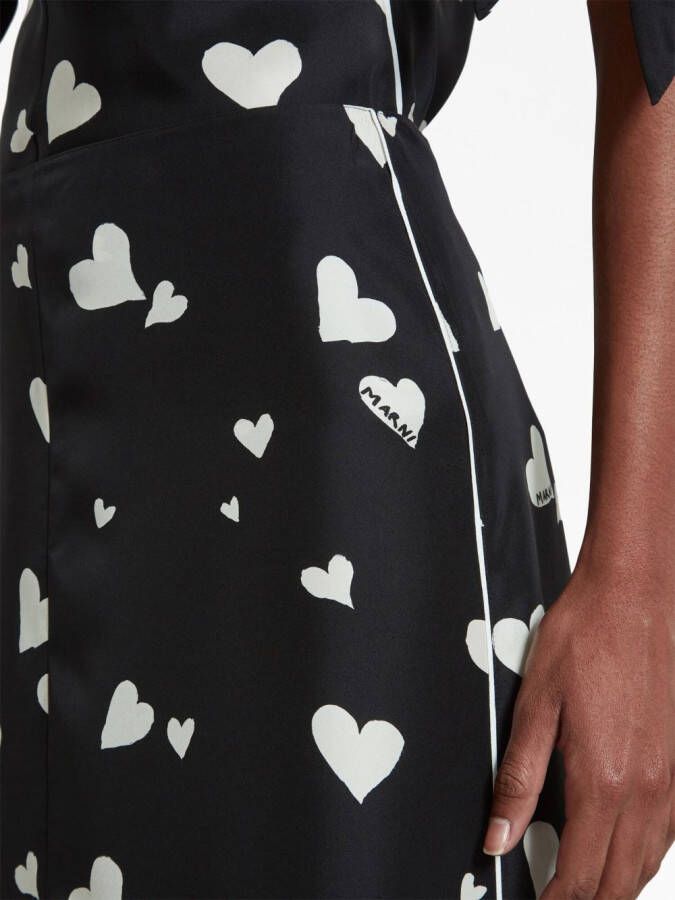 Marni Flared zijden rok met print Zwart