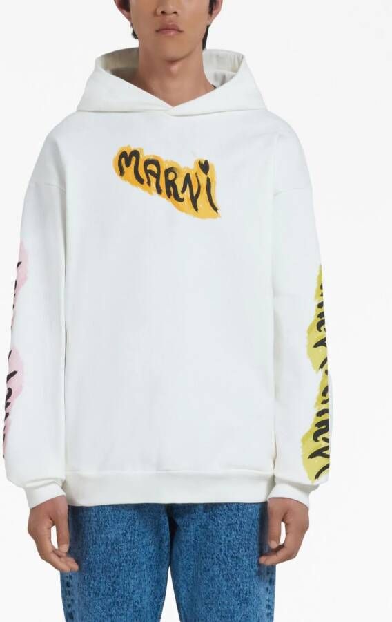 Marni Katoenen hoodie met graffiti-print Wit
