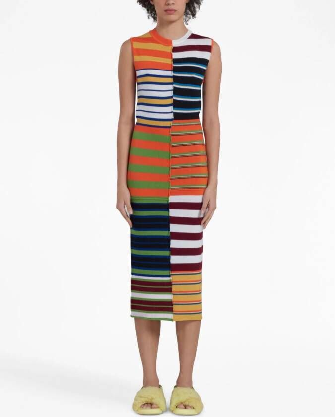 Marni Gebreide midi-jurk met patchwork Oranje