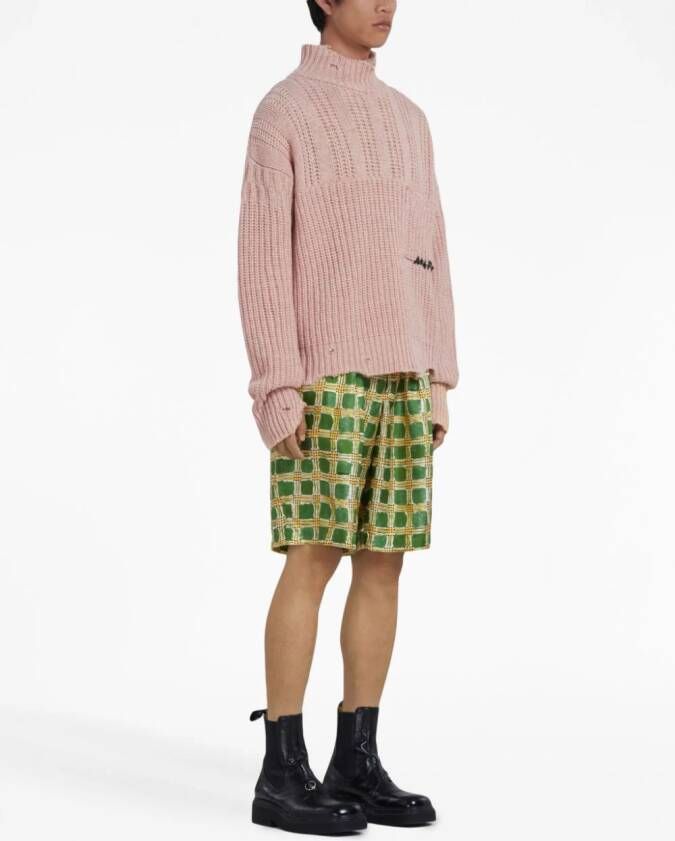 Marni Gerafelde trui met geborduurd logo Roze