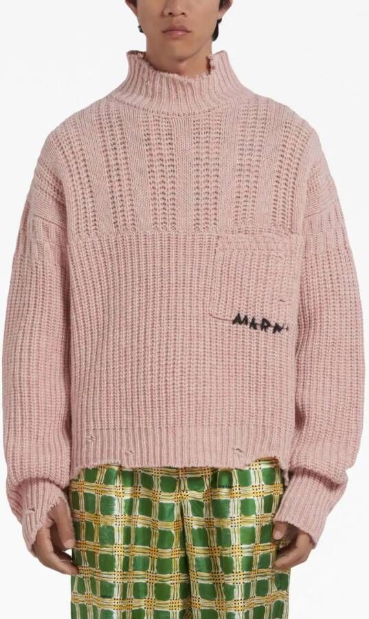 Marni Gerafelde trui met geborduurd logo Roze