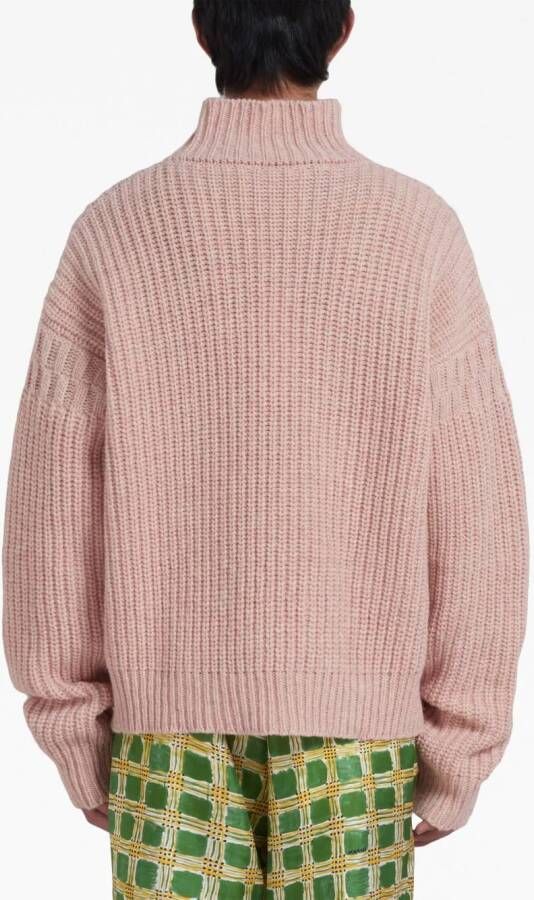 Marni Gerafelde trui met geborduurd logo Roze