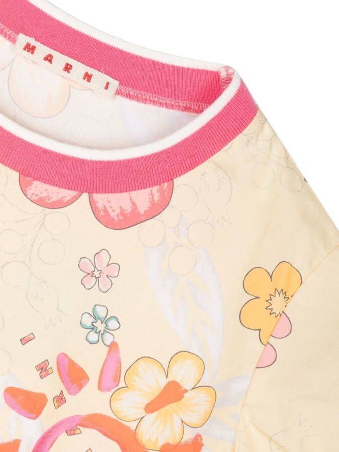 Marni Kids T-shirt met bloemenprint Geel