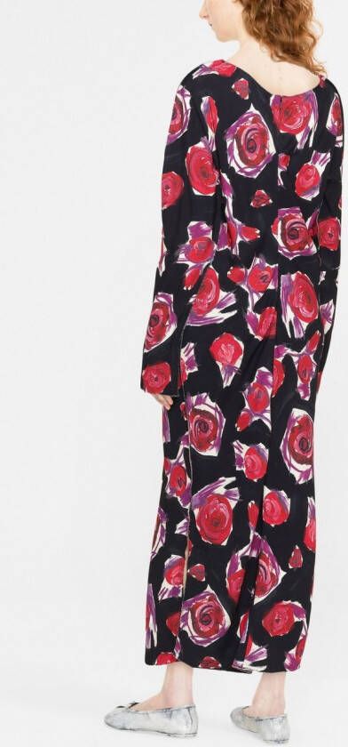 Marni Maxi-jurk met rozenprint Zwart