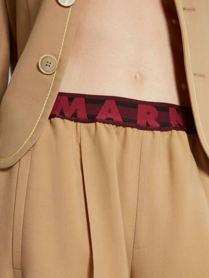Marni Wollen flared broek met logoband Bruin