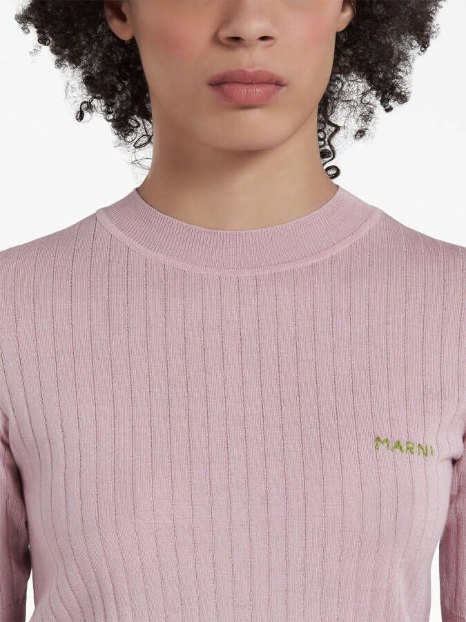 Marni Geribbelde trui met geborduurd logo Roze