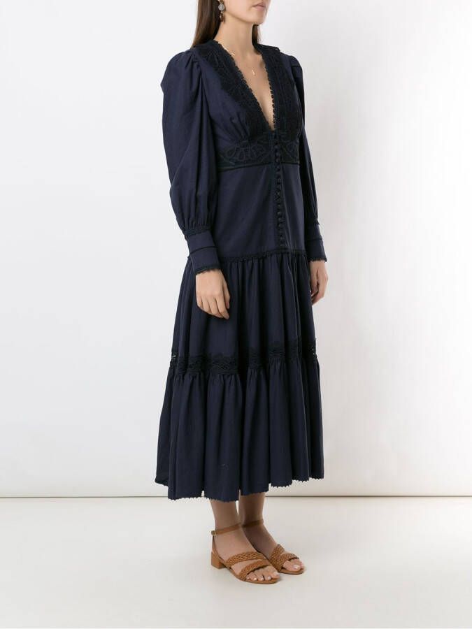Martha Medeiros Midi-jurk met kant Blauw