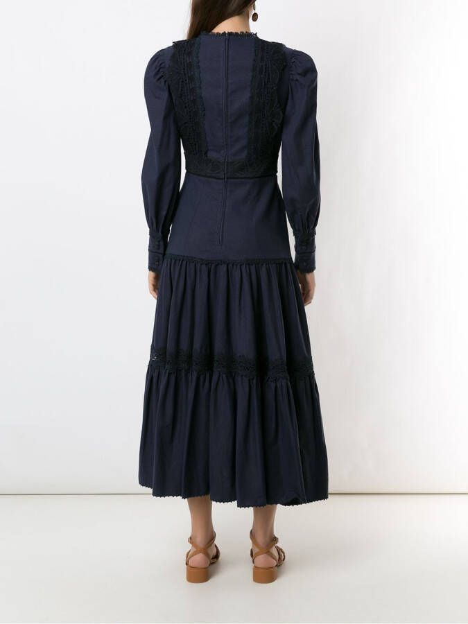 Martha Medeiros Midi-jurk met kant Blauw