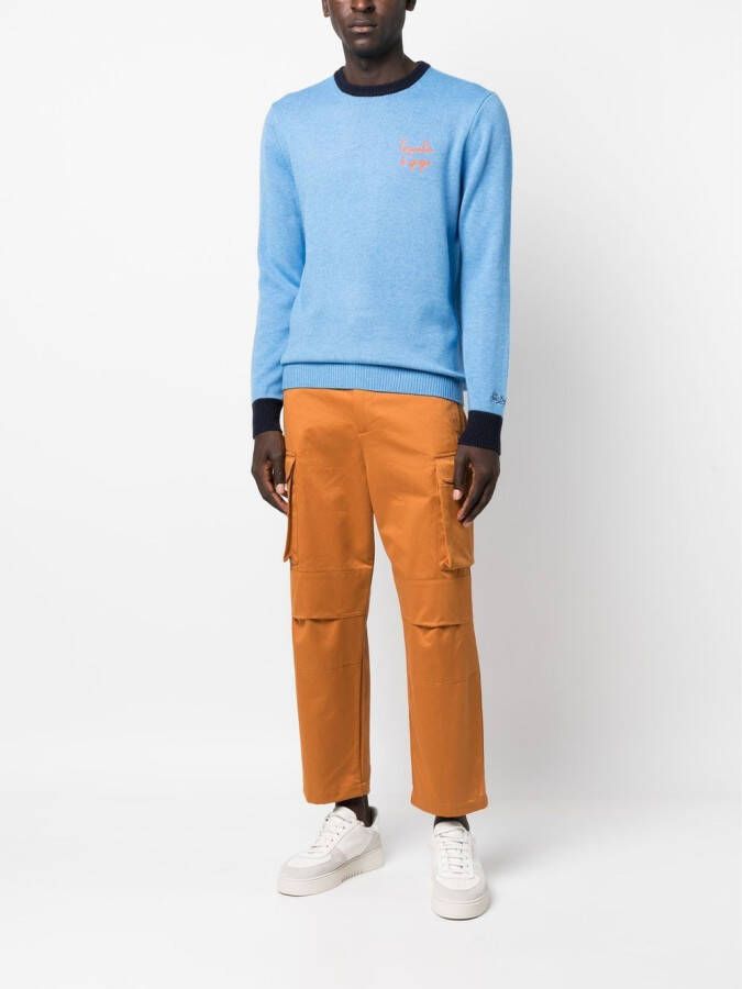 MC2 Saint Barth Trui met geborduurde tekst Blauw