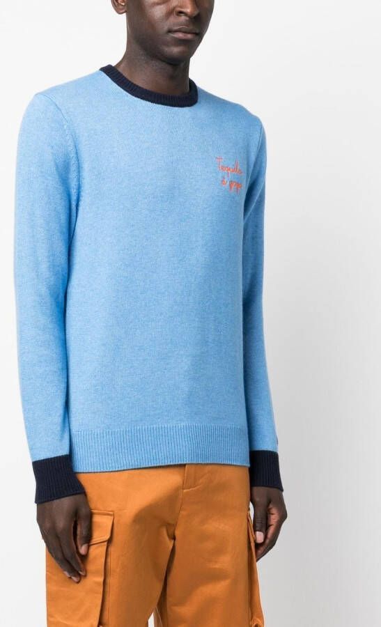 MC2 Saint Barth Trui met geborduurde tekst Blauw