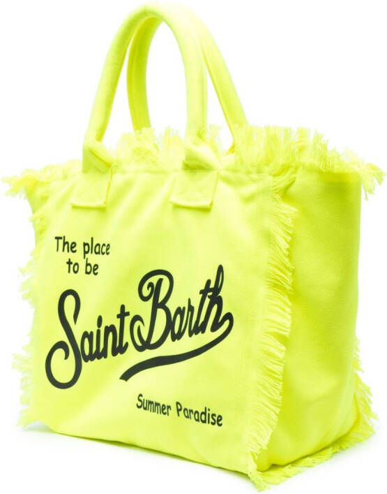 MC2 Saint Barth Shopper met logoprint en franje Geel