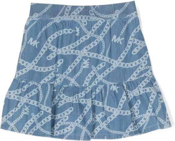 Michael Kors Kids chain-link print tiered skirt Blauw