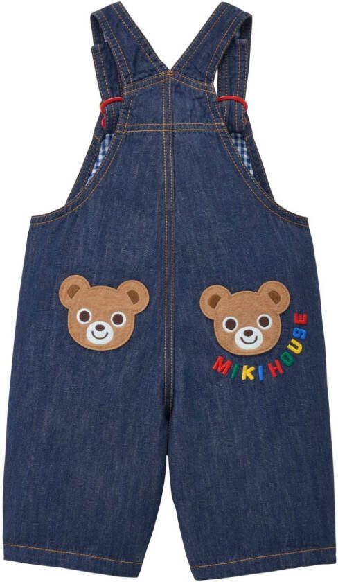 Miki House Overall met geborduurde teddybeer Blauw