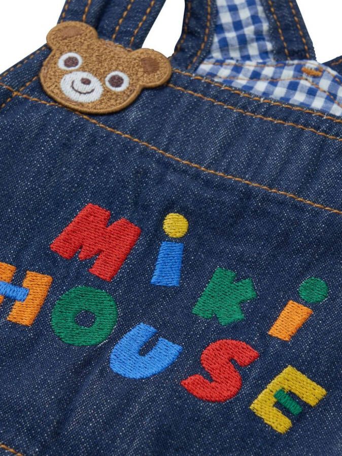 Miki House Overall met geborduurde teddybeer Blauw