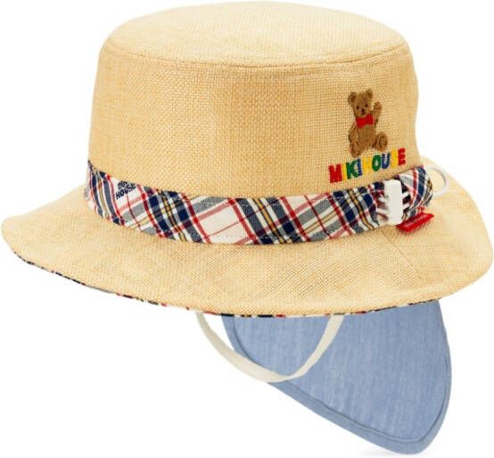 Miki House Zonnehoed met geborduurd logo Beige