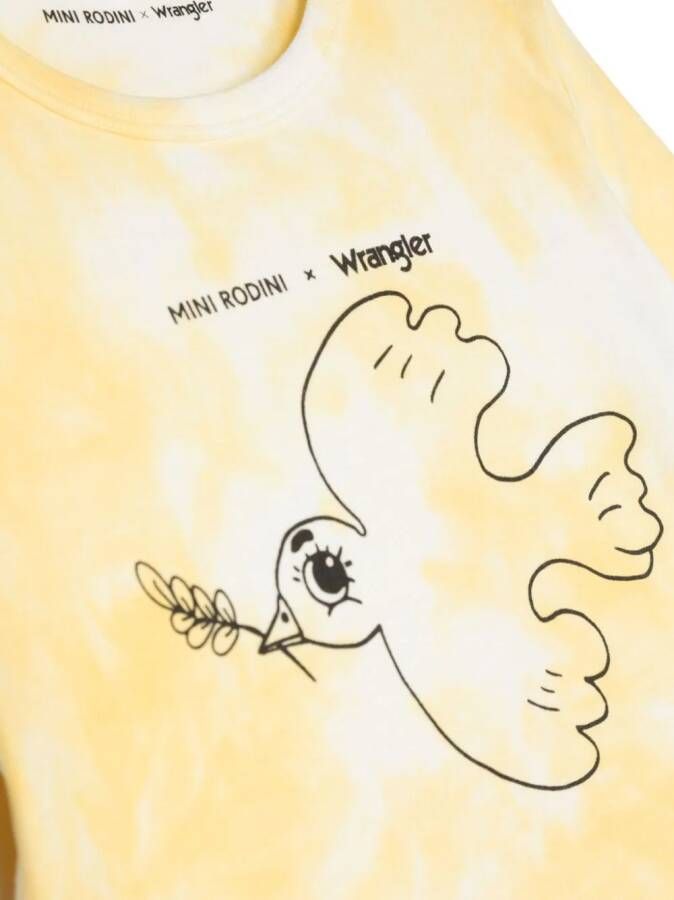 Mini Rodini x Wrangler Peace Dove T-shirt met tie-dye print Geel