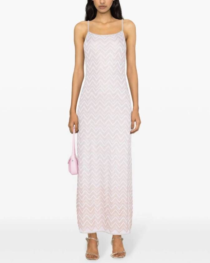 Missoni Maxi-jurk met zigzag patroon en lurex Roze