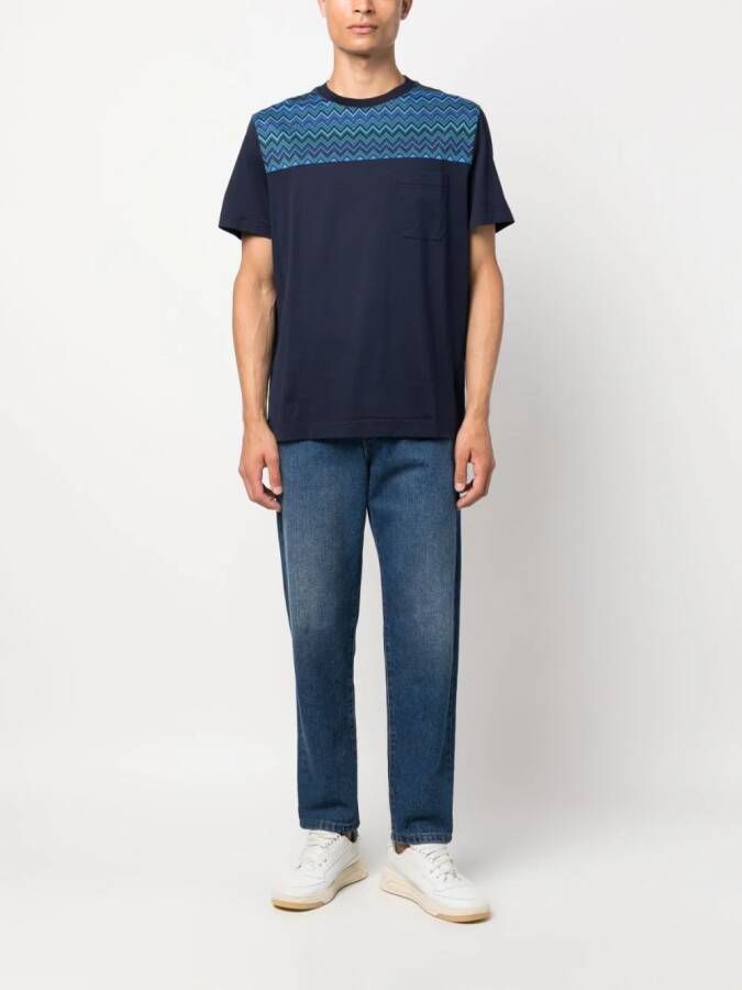 Missoni T-shirt met zigzag-patroon en ronde hals Blauw