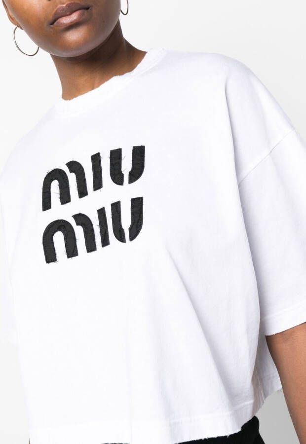 Miu T-shirt met geborduurd logo Wit