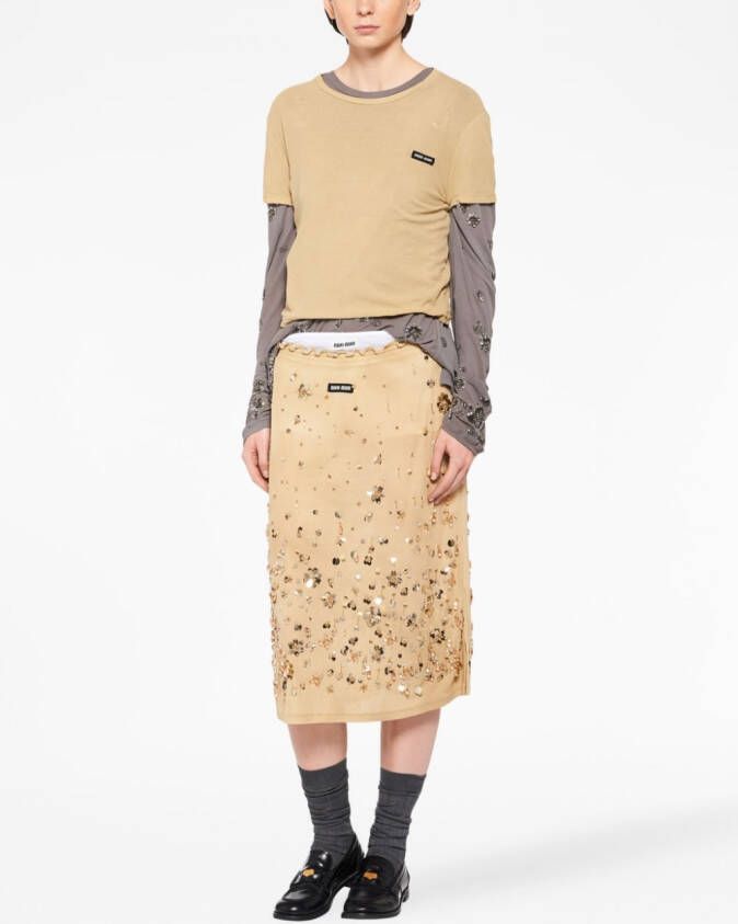Miu Midi-jurk met geborduurde bloemen Grijs