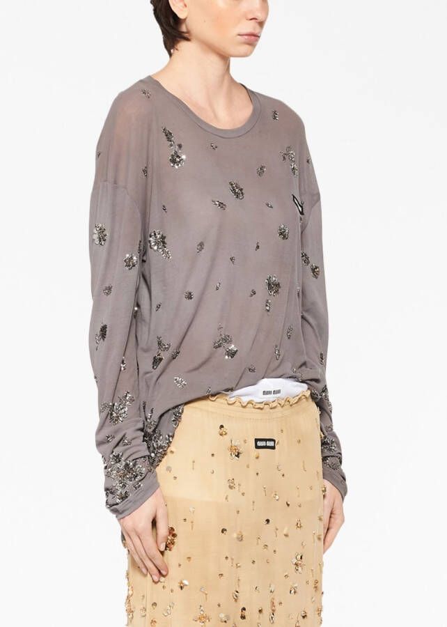 Miu Midi-jurk met geborduurde bloemen Grijs