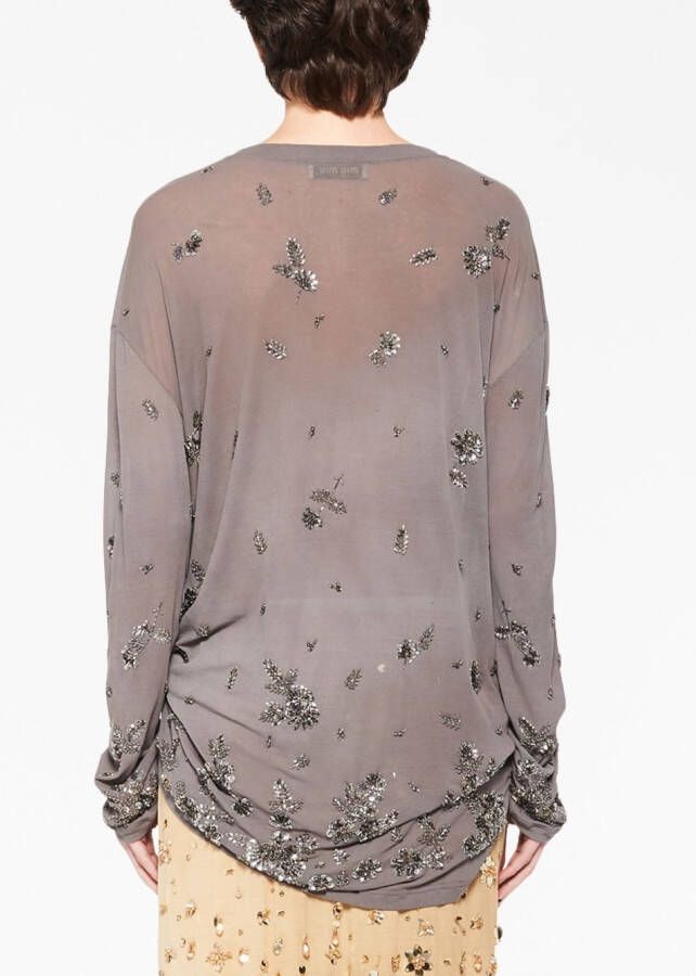 Miu Midi-jurk met geborduurde bloemen Grijs