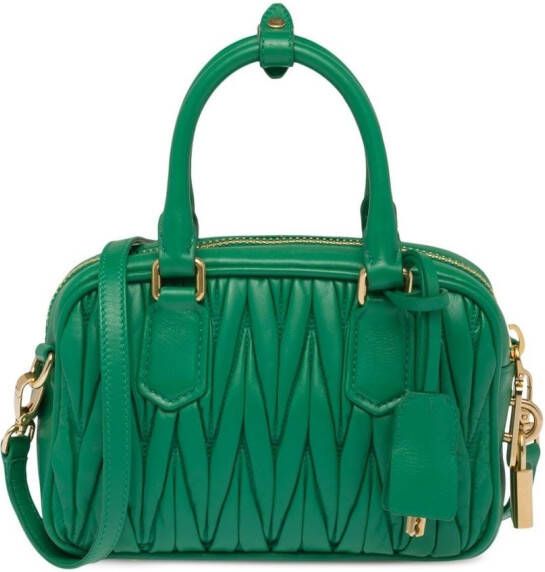 Miu Matelassé leren crossbodytas Groen