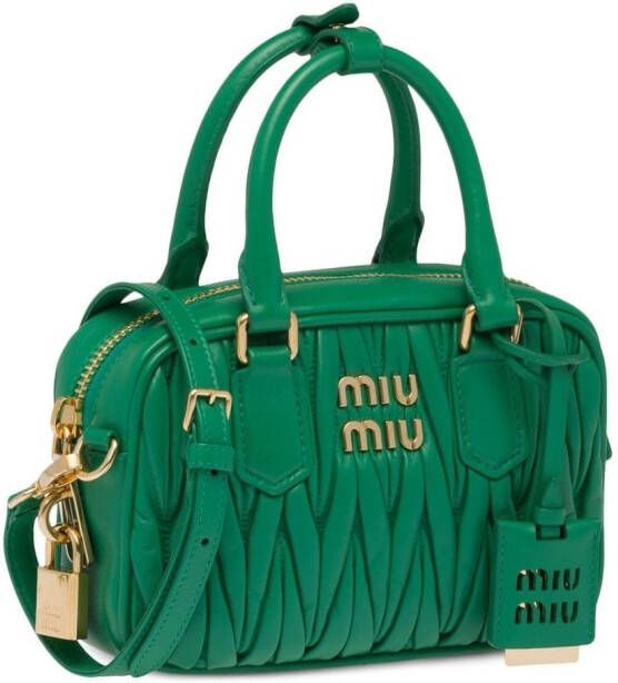 Miu Matelassé leren crossbodytas Groen