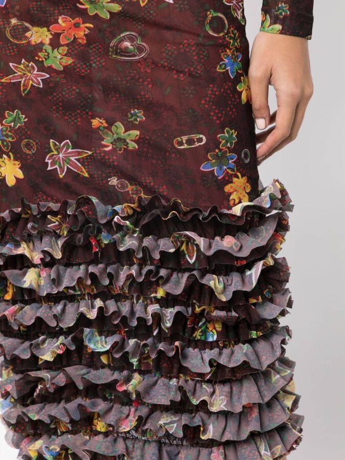 Molly Goddard Mini-rok met bloemenprint Bruin