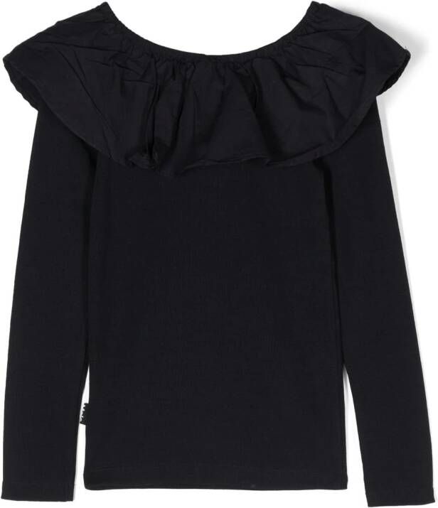 Molo T-shirt met ruchekraag Zwart
