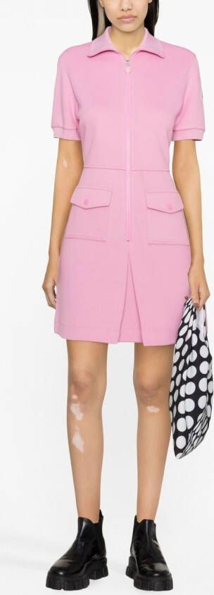 Moncler Pink Zip Fastening Short Sleeve Mini Dress Roze