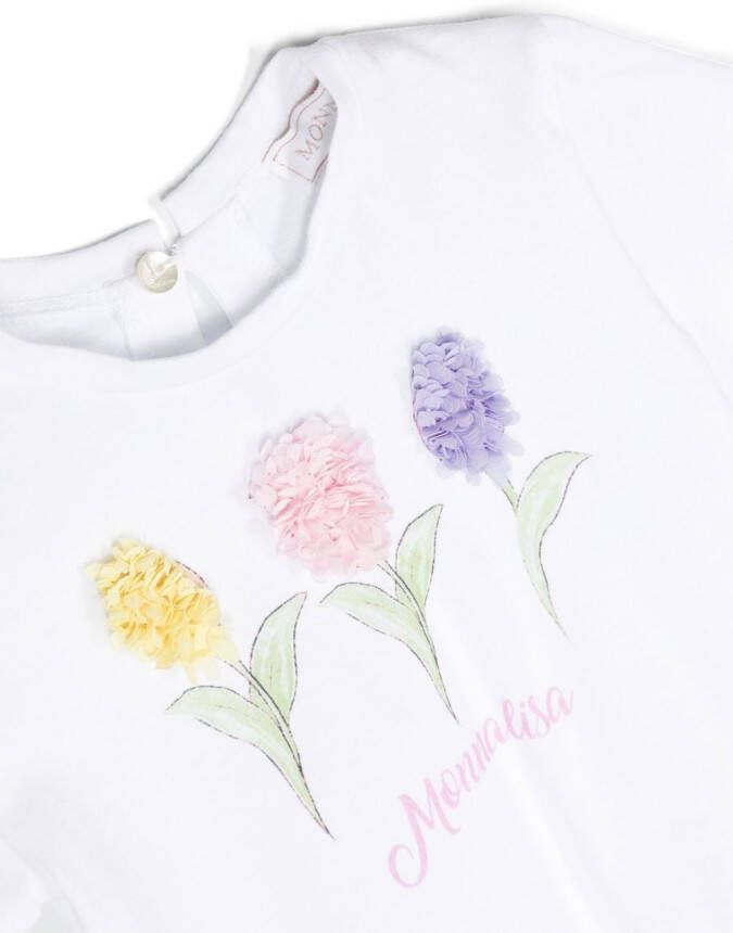 Monnalisa T-shirtjurk met bloemenpatch Wit