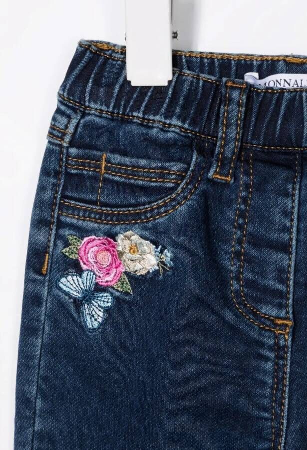 Monnalisa Jeans met geborduurde bloemen Blauw