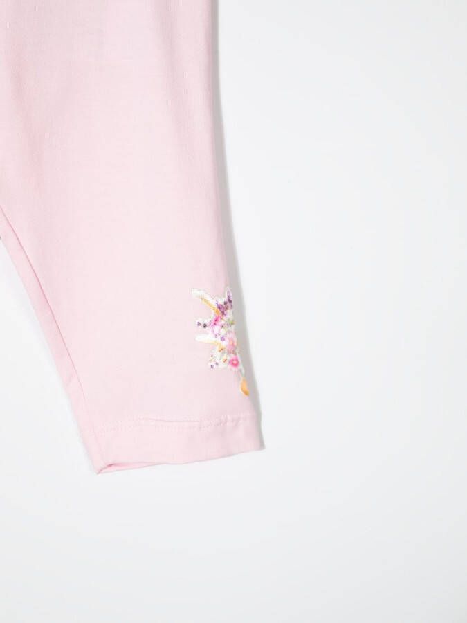 Monnalisa Legging met geborduurde bloemen Roze
