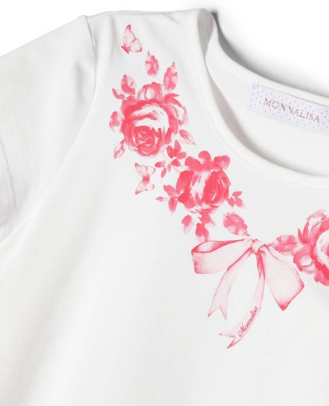 Monnalisa T-shirt met roosprint Wit