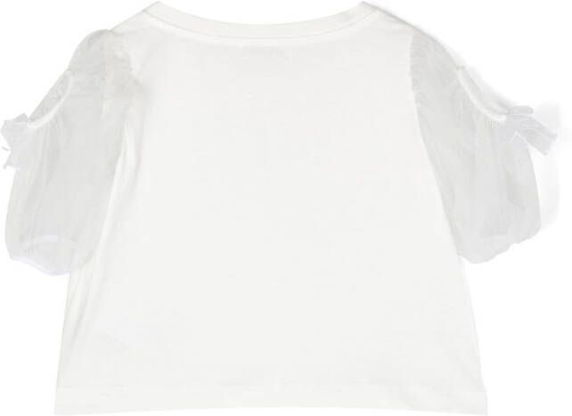 Monnalisa T-shirt met tulen mouwen Wit