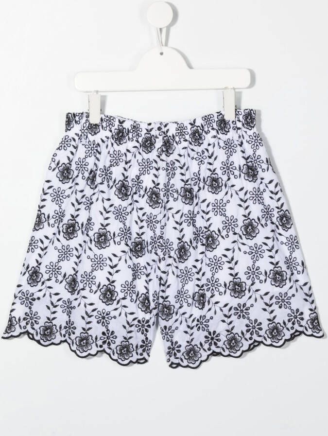 Monnalisa Shorts met geborduurde bloemen Wit