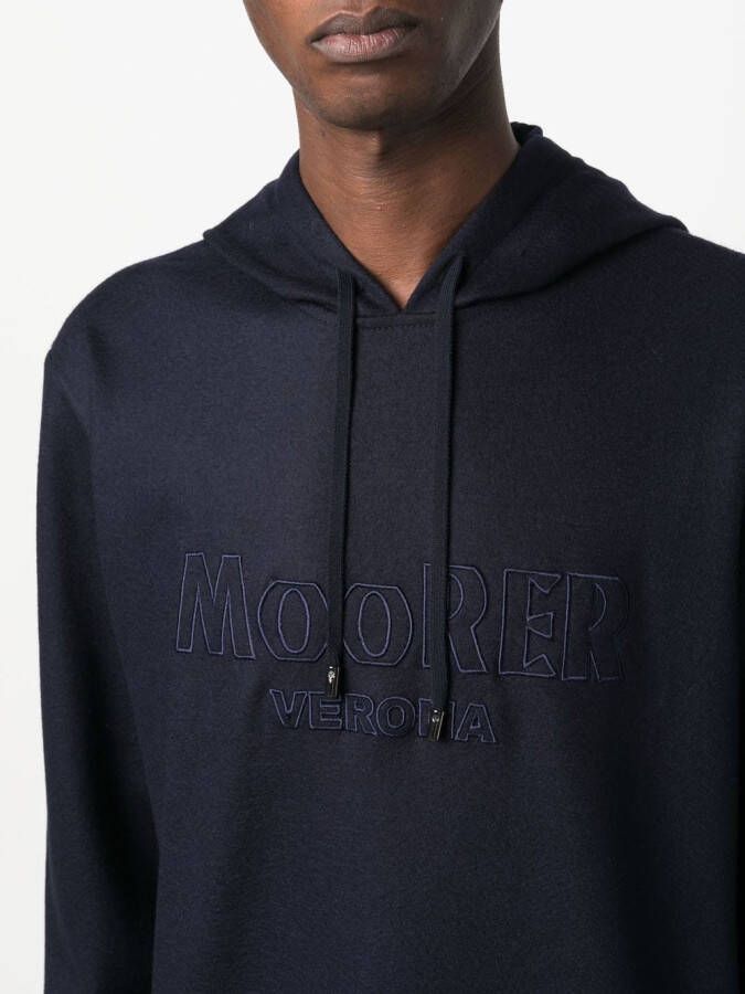 Moorer Hoodie met geborduurd logo Blauw