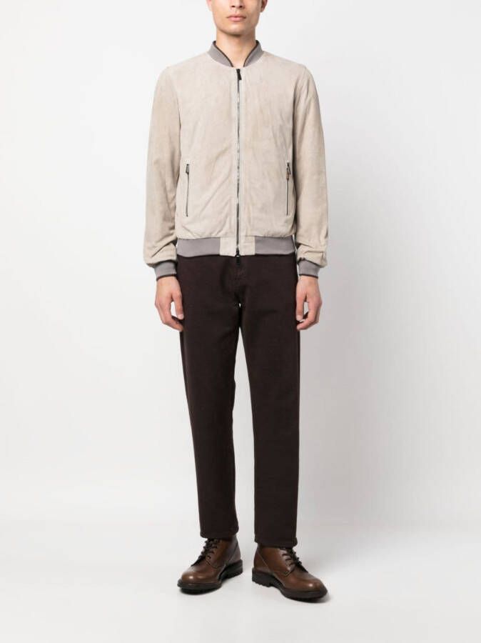 Moorer Leren bomberjack Beige