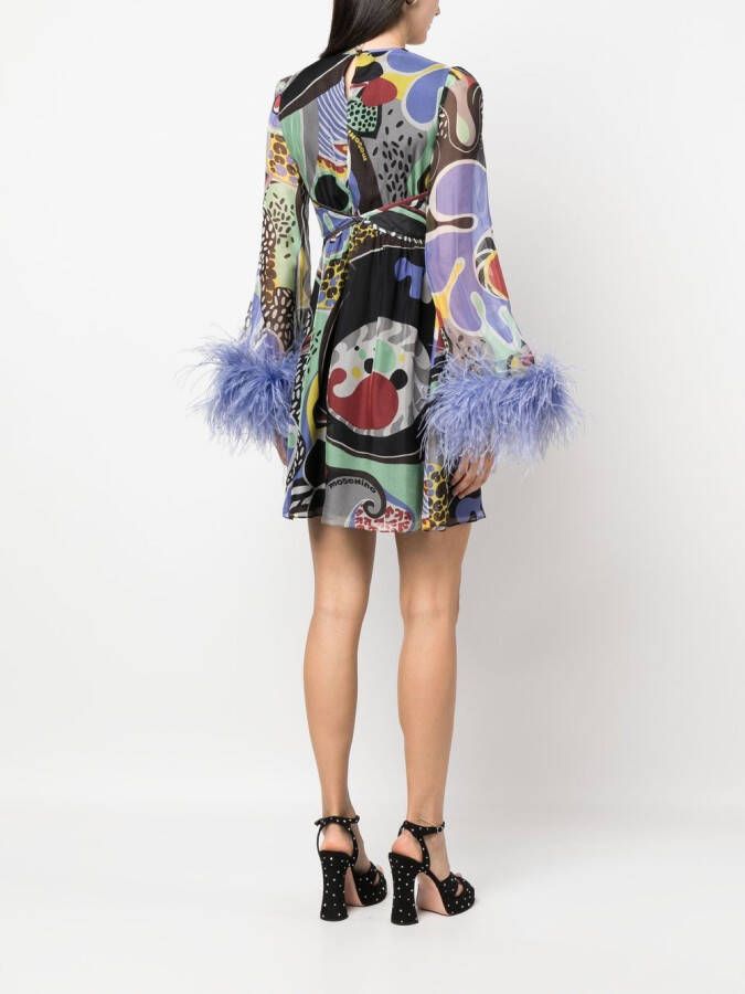 Moschino Jurk met veren afwerking Zwart